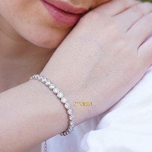 Zyorio Jewels Pulsera de tenis clásica de plata de ley con diamantes cultivados en laboratorio engastados en bisel redondo, joyería fina de lujo, regalo para mujer, fiesta - Product Image 6