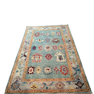 Handmade Antique-Style Wool Carpet Soft Pastel Oushak <b>Rustic</b> Anatolian Accent Mat Deep Teal Medallion Low-Pile <b>Rug</b> - Product Image 6
