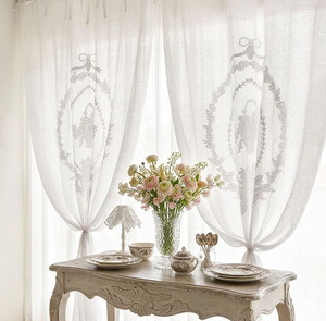 Custom Wholesale Quang Thanh Embroidery Flower Basket Curtain Linen Ribbon Curtain Full Sizes <b>Door</b> Window Home Hotel Blackout - Product Image 1