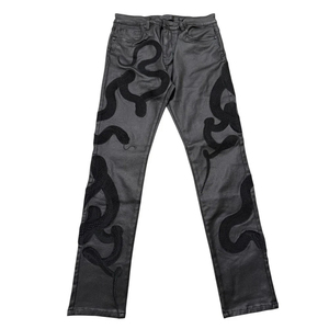 Pantalon de jogging en jean pour homme, personnalisé avec broderie serpent, taille mi-haute, fermeture boutonnée, coupe droite décontractée, poids moyen, respirant, délavé à la pierre - Product Image 5