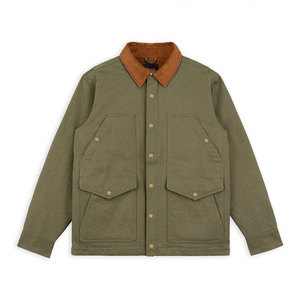 Chemise-veste en velours côtelé olive pour homme avec fermeture boutonnée et poches poitrine, style workwear, coupe classique, pour l'automne - Product Image 1