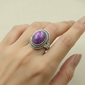 Vintage Purple Copper Turquoise <b>Ring</b> 925 Silver Rose Gold Yellow Gold Plated Oval Statement <b>Boho</b> Handmade Artisan Jewelry GiftXL - Product Image 5