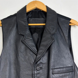 <b>Men's</b> Genuine Leather <b>Vest</b> <b>Black</b> Sleeveless Waistcoat Classic Fit With Buttons And Pockets For TV Movie Costumes - Product Image 4