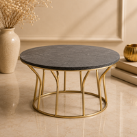 Karois — Table basse de luxe en acier inoxydable poli or, au Design dernier cri, avec dessus en marbre noir, personnalisé, pour chevet de la chambre à coucher