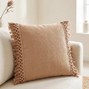 Funda de Cojín Decorativa de Algodón Natural con Ribete Trenzado, Almohada Decorativa Contemporánea para el Hogar - Product Image 1