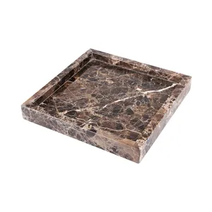 Plateau carré en marbre brun Pietra, plateau de service décoratif en pierre naturelle, décoration de luxe pour la maison - Product Image 4