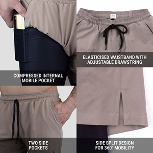 กางเกงขาสั้นออกกำลังกายผู้ชายแบบแห้งเร็วสองชั้น 100% โพลีเอสเตอร์ ชุดกีฬาลำลอง กางเกงวิ่งรัดรูปมีกระเป๋าสำหรับออกกำลังกาย - Product Image 6