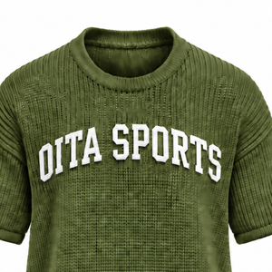 T-shirt en tricot vert olive pour homme, manches courtes, col rond, texture décontractée, haut personnalisé imprimé, streetwear, mode estivale, vente en gros - Product Image 3