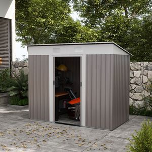 Casetta da Giardino in Metallo Grigio Chiaro 7x4 piedi con Porte Sicure con Chiusura, Ventilazione e Montaggio Facile, Telaio in Acciaio per Deposito Attrezzi da Esterno - Product Image 2