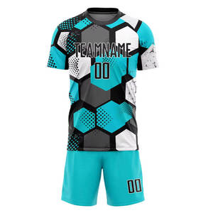 ชุดฟุตบอลแบบกำหนดเอง เสื้อเจอร์ซีย์ กางเกงขาสั้น แขนสั้น ยูนิเซ็กซ์ ผ้าโพลีเอสเตอร์ซับเหงื่อ พิมพ์ลายด้วยความร้อน ชุดทีมสำหรับฝึกซ้อม - Product Image 3