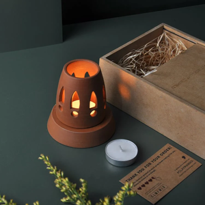 ARDHA-GIFT PACK Lámpara de terracota artesanal para velas de té (estilo minimalista y contemporáneo) para tu mesa de estudio, mesa de comedor, mesa auxiliar - Product Image 1