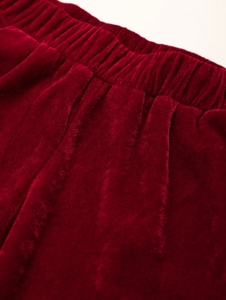 Pantalon de jogging décontracté pour homme en velours bordeaux et polaire polyester, taille élastique avec cordon de serrage et poches latérales, idéal pour l'hiver - Product Image 6