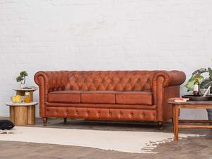 Modern Duraster Chesterfield Three Seater Genuine Leather <b>Sofa</b> Tufted Back Rolled Arms Eco-Friendly <b>Wood</b> <b>Frame</b> <b>for</b> Living Room - Product Image 1
