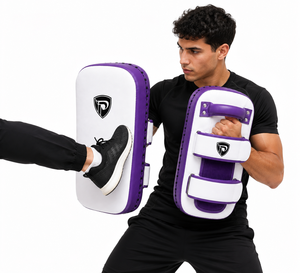 Almohadilla de Boxeo de Cuero Blanco y Morado, Equipo de Entrenamiento Duradero y Ecológico para Taekwondo, Kickboxing y Práctica de Boxeo - Product Image 3