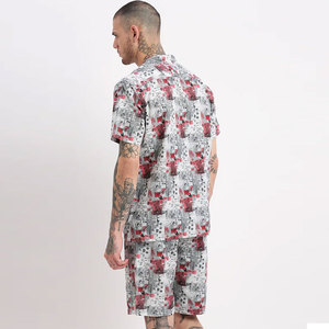 Conjunto de camiseta de manga corta y pantalones cortos de verano para hombre, ropa informal de calle, transpirable, tejido de rizo, 100% algodón, de secado rápido, con transferencia de calor. - Product Image 4