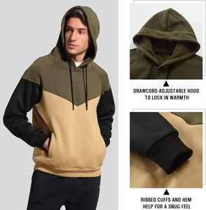<b>Mens</b> Pullover Hoodie Solid Custom 100% Cotton <b>Fleece</b> Winter Warm Casual Streetwear Long Sleeve Logo High Quality OEM ODM - Product Image 2