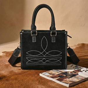 Bolso de mano de cuero para mujer con bordado, bolso tipo satchel estructurado con correa para el hombro - Product Image 4