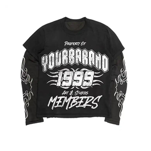 Oem Custom Screen Print <b>Men</b> Boxy Fit Double Layer <b>Long</b> Sleeve <b>T</b> <b>Shirt</b> Oversized Vintage Acid Wash <b>Men's</b> Heavyweight <b>T</b> <b>Shirt</b> - Product Image 4