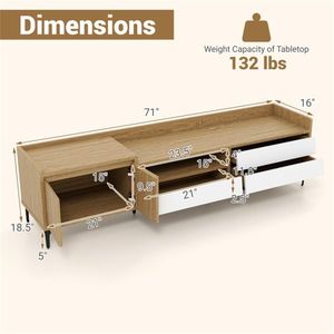 Centro de Entretenimiento de 71 Pulgadas con Gestión de Cables, Consola de TV con Cajones y Gabinete para Sala de Estar, Soportes de TV Únicos - Product Image 3
