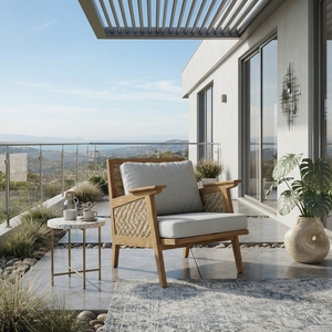 Sillón Chaise Longue de Madera de Teca con Ratán Natural, Sillón de Lujo para Sala de Estar, Silla Decorativa Tejida para Patio, Muebles para el Hogar - Product Image 4