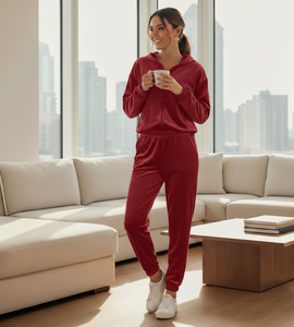 Ensemble de survêtement en velours pour femme avec strass personnalisés, veste courte en velours et pantalon évasé, ensemble de jogging, vêtements de détente pour femme, ensemble deux pièces - Product Image 1