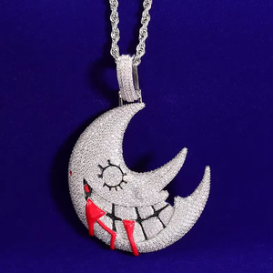 Colgante de Luna con Incrustaciones de Diamantes, Bañado en Rodio, Engaste de Garra, Estilo Hip Hop, Diseño con Efecto de Goteo, para Hombres y Mujeres - Product Image 4