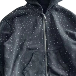 Sweat à capuche zippé de luxe avec strass, en polaire épais coupe-vent, personnalisable, unisexe, style streetwear tendance - Product Image 6