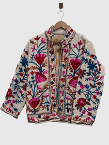 Veste en lin brodée de fleurs, col montant, manches longues, style Prairie Chic, vêtements de printemps pour femmes - Product Image 3