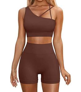 Conjunto Deportivo de Dos Piezas para Mujer, Top Corto Acanalado Suave y Pantalones Cortos con Control de Abdomen, Ropa de Gimnasio para Verano - Product Image 1