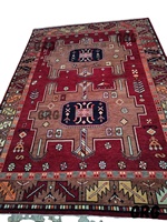 Antiker 8x11 georgischer Wollte ppich Handgemachter roter geometrischer Design-Seiden teppich für Gebet Vintage Kazak Tribal Afghan im Raum
