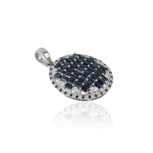 Pendentif de luxe tendance en argent sterling 925 avec saphir bleu naturel taille baguette et diamant rond - Product Image 3