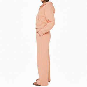 Conjunto de Sudadera con Capucha de Fútbol al por Mayor, Chándal Personalizado 500GSM 100% Algodón, Chaqueta con Cremallera y Pantalones de Pierna Recta, Ropa de Mujer - Product Image 2