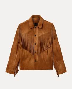 Blouson de motard en cuir de vachette marron pour homme, col rabattu à franges, coupe-vent, respirant, style urbain hivernal, coupe classique - Product Image 2