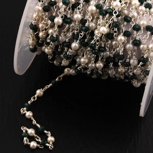 Perles micro-facettées en émeraude hydro-perle, chaîne de chapelet, connecteurs de 3 mm plaqués argent pour la fabrication de colliers et bracelets - Product Image 6