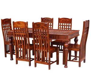 Table à manger en teck massif de haute qualité, moderne, luxueuse, royale, écologique, durable, avec 6 chaises, pour la maison ou les restaurants, facile à assembler - Product Image 1