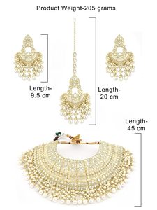 Traditional Indian Gold Plated Zircon Bridal Jewelry Set with <b>Choker</b> Necklace Earrings Maang Tikka & Ring for Weddings & Party - Product Image 3