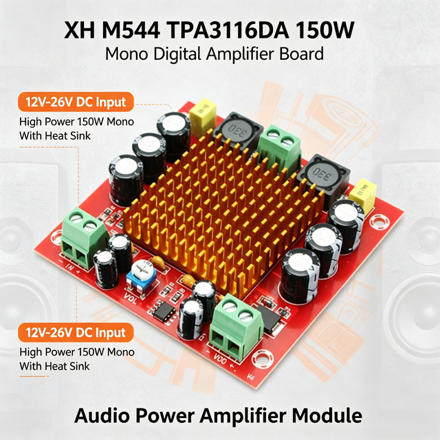 FYX Stock XH-M544 TPA3116DA Digital Amplifier Board 150W Mono Audio Power Amplifier Module 12V to 26V DC Single Channel