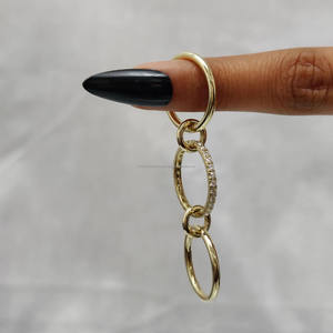 Yellow Gold Multi Link Connector <b>Ring</b> Round Cut Moissanite Sterling <b>Silver</b> Interlocking Engagement Wedding <b>Statement</b> <b>Ring</b> Set - Product Image 5