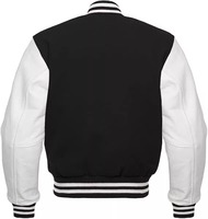 Veste varsity noire pour homme Afernon Industry, manches en nylon/coton, col montant, fermeture à boutons, coupe décontractée, vêtements d'hiver