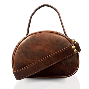 Women's Brown Vintage <b>Small</b> Crossbody Shoulder Handbag Genuine Leather Top Satchel Zipper Closure Second Lightweight Durable - Product Image 1