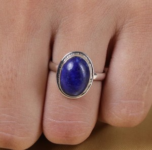 Wholesale <b>Lapis</b> <b>Lazuli</b> <b>Ring</b> 925 Sterling Silver Jewelry for Girls Handmade Cabochon <b>Ring</b> Anniversary Gift for Wife Manufacarers - Product Image 6