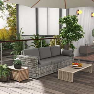 PE Rattan 3-Seat Outdoor Wicker Patio Couch with <b>Deep</b> Seating Cushions Gray Steel <b>Frame</b> for Gardens and Sports Venues - Product Image 2