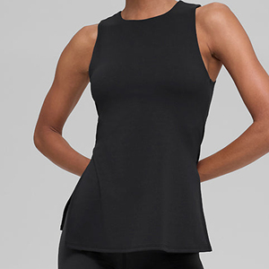Débardeur noir sans manches à col rond pour femme, en tricot de spandex et polyester, idéal pour le sport, la remise en forme et les activités physiques, style minimaliste - Product Image 3