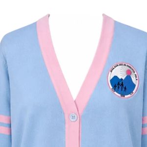 Cardigan pour femme Jack and Jill, bleu et rose, col en V, tricot doux, boutonné, manches longues, rayures contrastées, avec poches, vêtement décontracté - Product Image 3