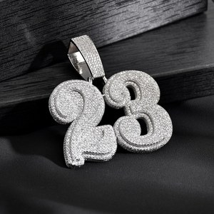 Pendentif personnalisé en moissanite avec numéro porte-bonheur, serti de pierres, pour homme et femme, en argent sterling 925, cadeau pour bijoux fins, pendentifs et breloques - Product Image 1