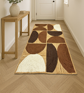 Alfombra de Yute 100% Orgánico Tejida Naturalmente NYKO MART JR-18L, 9x12 pies, Hecha a Mano, Patrón Geométrico Bohemio, Antideslizante y Ecológica - Product Image 2
