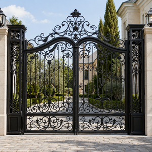Portail d'entrée principal de luxe en fer forgé noir, double battant ornemental, pour allée de villa, portail décoratif en métal, vente en gros - Product Image 6