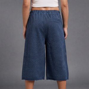 2026 New Arrived Casual Wear Loose Fit 100% Cotton Baggy Oversized <b>Fleece</b> <b>Shorts</b> Hip Hop Style Solid Color Baggy Crop Sweats - Product Image 3