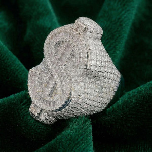 925 Sterling <b>Silver</b> Moissanite Diamond Dollar Sign Cocktail <b>Ring</b> Baguette Cut Rhodium Plated Cluster Hip Hop <b>Statement</b> Jewelry - Product Image 4