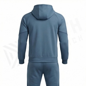 Chándal Azul con Capucha para Hombre, Cierre Completo, Color Sólido, Ropa Deportiva Informal con Bolsillos Laterales, Corte Regular, Ropa de Otoño - Product Image 2